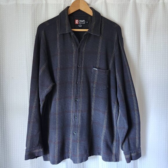 Chaps Ralph Lauren Shirt Men's Large Long Sleeve Button Up Blue Stripes Cotton - Picture 1 of 10